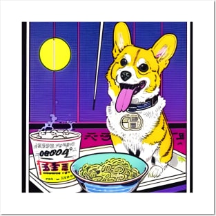 Corgi Eating Ramen Noodle Soup Posters and Art